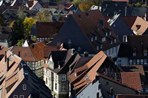 Lower Prints: UNESCCO World Heritage Site view over picturesque old town from tower of Marktkirche Goslar Lower Saxony Germany