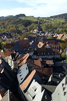 Lower Prints: UNESCCO World Heritage Site view over picturesque old town from tower of Marktkirche Goslar Lower Saxony Germany