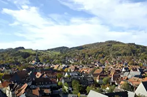 Lower Prints: UNESCCO World Heritage Site view over picturesque old town from tower of Marktkirche Goslar Lower Saxony Germany