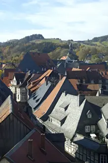 Lower Prints: UNESCCO World Heritage Site view over picturesque old town from tower of Marktkirche Goslar Lower Saxony Germany