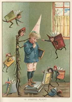 Images Dated 30th November 2018: Unfortunate Victorian schoolboy being punished and bullied by his schoolbooks