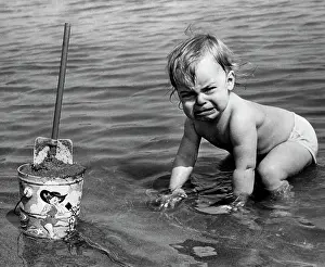 Crying Prints: Unhappy Toddler in Cold Water at Beach