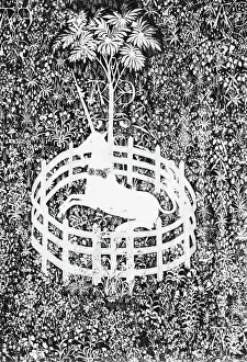 Tapestry Prints: Unicorn Resting Under Tree