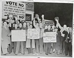 Union Workers Holding Signs and Rejoicing over Vote