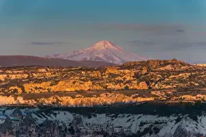 Chimney Rock Rock Formation Prints: unique Rock formation of Goreme with Mount Erciyes background