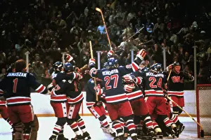 United States Olympic Hockey Team in Winning Game