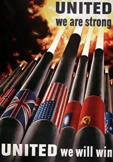 Cannon Prints: United We Are Strong Allied War Poster