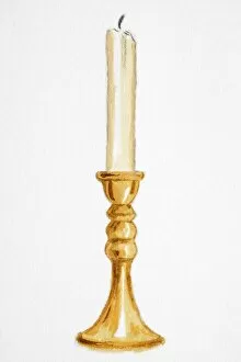 Images Dated 17th February 2007: Unlit wax candle in brass candlestick