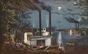 Steamboat Gallery: Unloading Cotton At Night