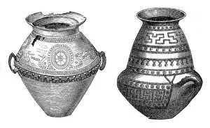 Bronze Prints: Urns, digitally restored reproduction of a 19th century original