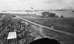 Camping Prints: U.S. Military Tents and Flags at Camp