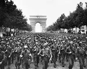 Arc De Triomphe Prints: U.S. Troops Marching on Champs-Elysees