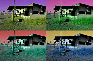Images Dated 6th January 2015: USA, California, Bombay Beach, charred house (montage)