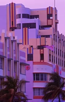 Art Deco Collection: USA, Florida, Miami beach, art deco buildings, dusk