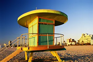 Railing Collection: USA, Florida, Miami, lifeguard station
