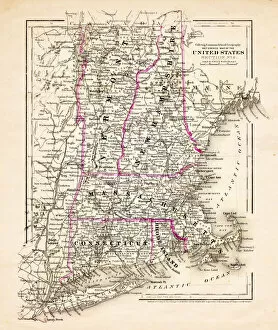 Images Dated 19th February 2017: USA map Vermont, Connecticut 1881