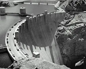 Prints of USA, Nevada, Colorado river, Hoover Dam (B&W) A Timeless Collection of Hoover Dam Photography: USA, Nevada, Colorado river, Hoover Dam (B&W)
