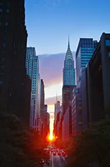 Images Dated 23rd August 2011: USA, New York, New York City, Chrysler Building and street at sunset