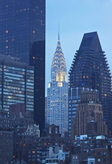 Art Deco Gallery: USA, New York State, New York City, Manhattan, Skyscrapers and Chrysler Building at dusk