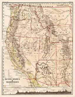 Images Dated 18th February 2017: USA Pacific states map 1867