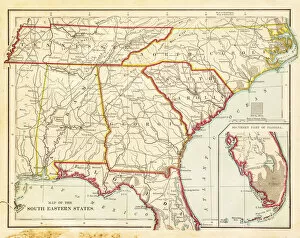 Images Dated 7th September 2014: USA South Eastern states map 1877