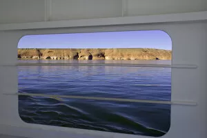 Utah Gallery: USA, Utah, Lake Powell and sandstone bluffs, view from ferry window