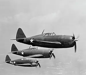 USAAF P-47 THunderbolt Fighter Planes in Flight