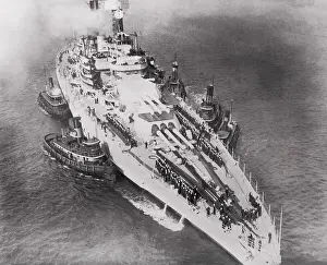 U.S.S. California Passing Under Brooklyn Bridge
