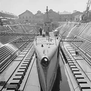 USS Perch Being Prepared for Duty in Dry Dock