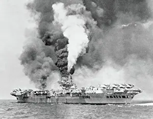 USS Ticonderoga under Kamikaze attack