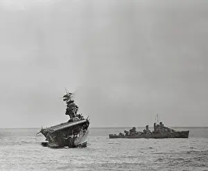 Midway Prints: U.S.S. Yorktown Sinking After Japanese Attack