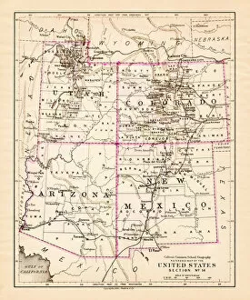 New Mexico Collection: Utah Arizona New Mexico Colorado map 1881