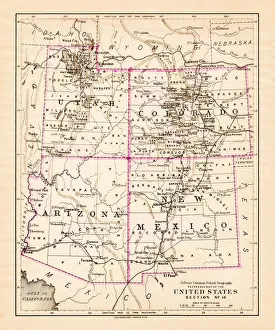 New Mexico Collection: Utah Arizona New Mexico Colorado map 1881