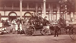 Lodgings Prints: Vacationers and Coach Outside Fort William Henry Hotel