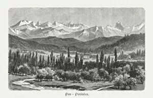 French Culture Gallery: Valley of Pau, Pyrenees, France, wood engraving, published in 1897