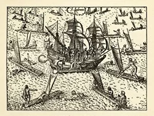 103626 Collection: Van Noort Attacked by Theives on the Marianne Islands, 1600