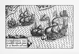 Leading Prints: Van Noort Landing in Manila Bay, Philippines Engraving, 1600