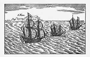 103626 Collection: Van Noort Sailing the Strait of Magellan, Engraving of 1600