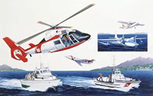 Various forms of travel above and on ocean, including helicopter, yachts, and aircraft