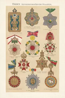 Images Dated 12th November 2018: Various historical international medals (except Europe), chromolithograph, published in 1897