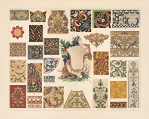 Images Dated 8th November 2018: Various patterns of the Baroque and Asia, chromolithograph, published 1897