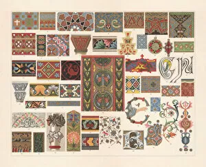 Images Dated 7th November 2018: Various patterns of the Middle Ages, chromolithograph, published in 1897
