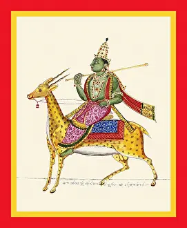 Staff Prints: Vayu, guardian of the north-west, riding a gazelle