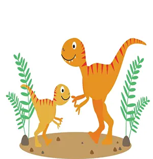 Vector artwork of an adult and baby Allosaurus dinosaur