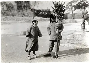 Pole Prints: Vendor Of Glazed Fruit With Child