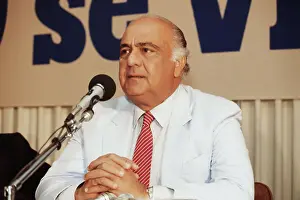Venezuelan President Jaime Lusinchi at Microphones