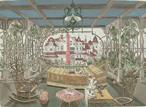 Prints of Veranda, 1885, 1935/1942. Artist Perkins Harnly. (Photo by Heritage Art/Heritage Images via Getty Images) Enchanted Interiors of Perkins Harnly: Veranda