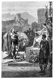 Images Dated 10th June 2017: Vercingetorix surrendering to Julius Caesar