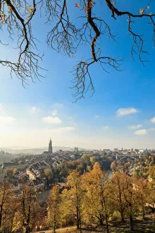 Images Dated 31st October 2013: A vertical view over the Old City of Bern with trees at rose garden