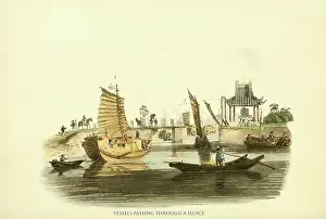 Chinese Prints: Vessels Passing through a Sluice